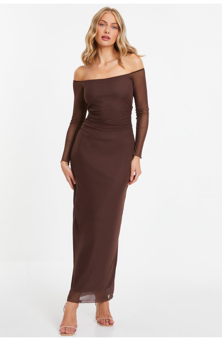 QUIZ Bardot Maxi Off Shoulder Dress, Main, color,