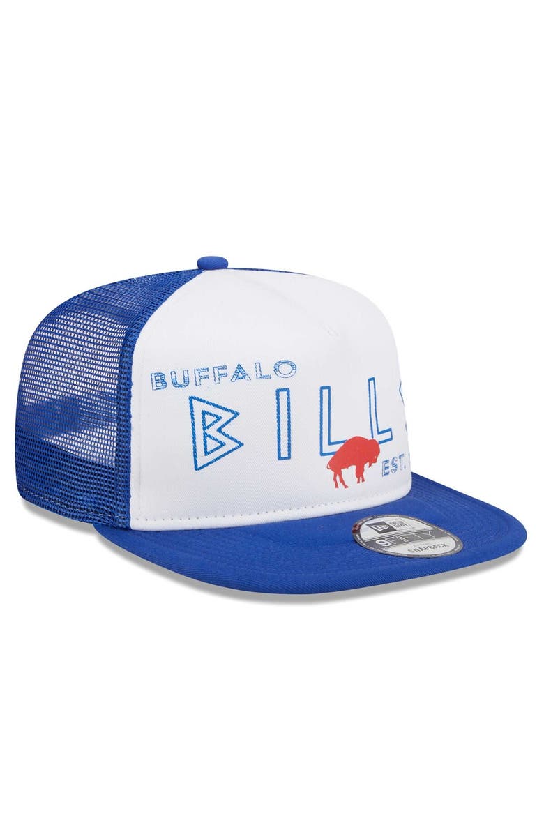 New Era Men's New Era White/Royal Buffalo Bills Gridiron Classics Banger 9FIFTY Trucker Snapback Hat, Alternate, color, White
