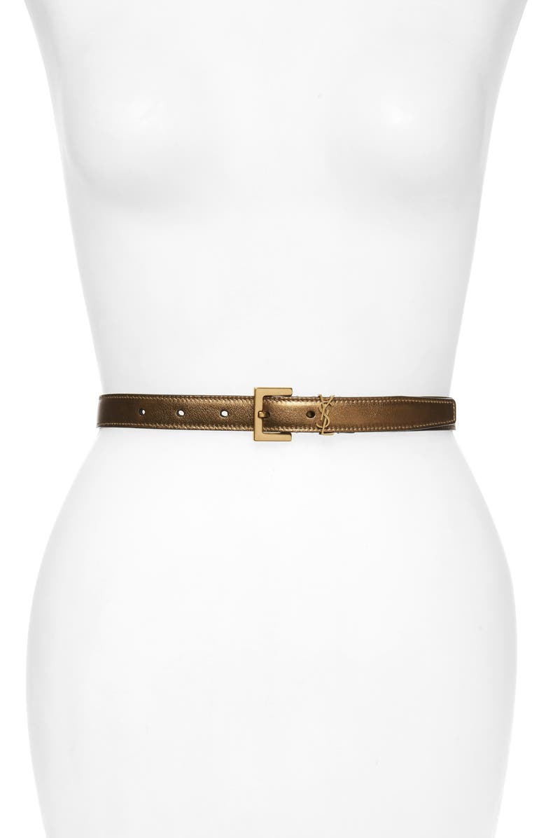 Saint Laurent YSL Logo Metallic Leather Belt, Main, color, 