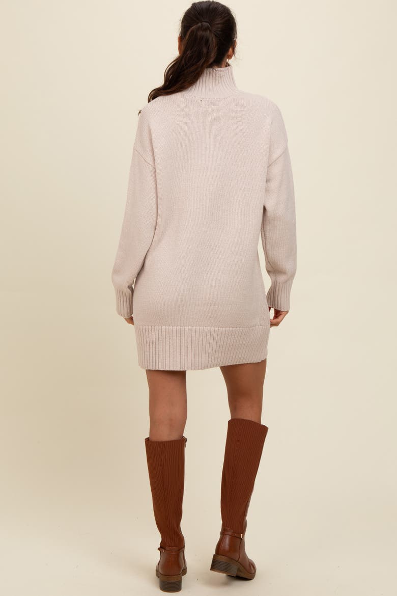 Turtle Neck Mini Sweater Dress, Alternate, color, Beige
