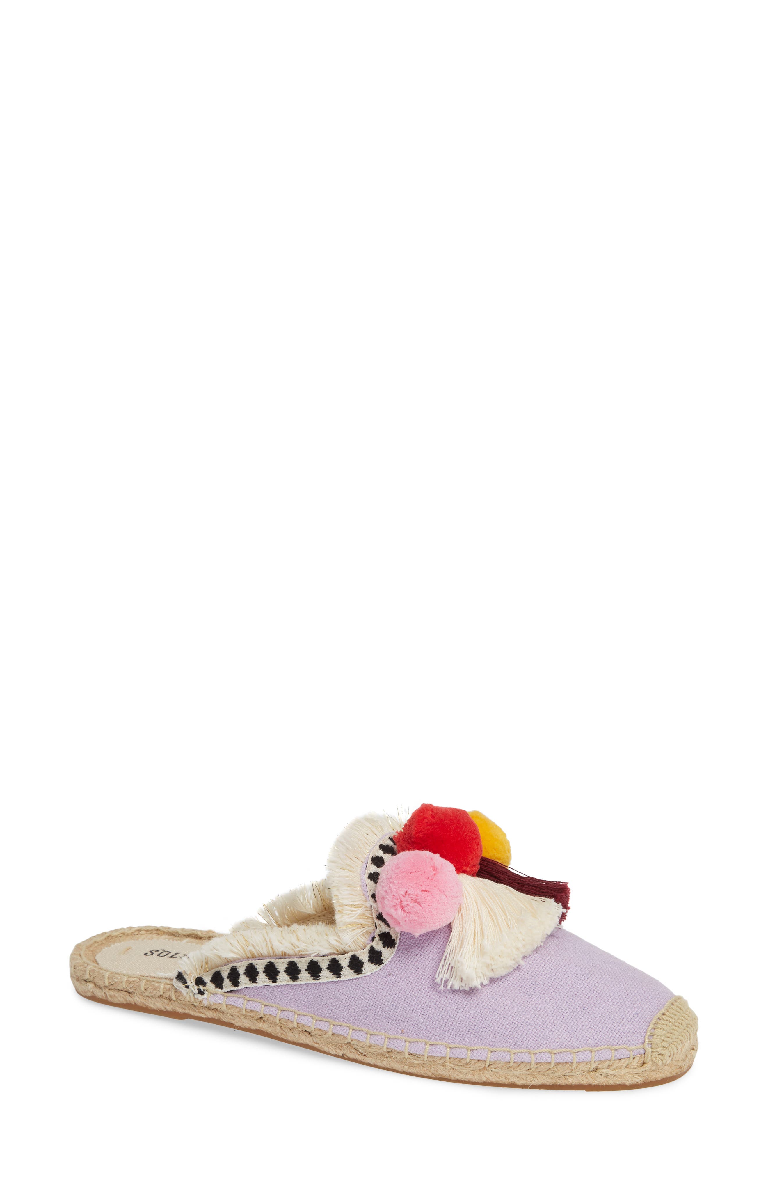 Pompom Espadrille Mule, Main, color, LILAC FABRIC