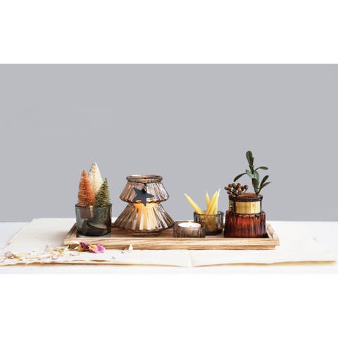 Wood Tray with 5 Glass Tealight/Votive Holders, Multi Color, Set of 6
