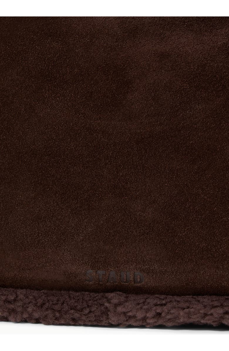 STAUD Medium Harlow Suede Shoulder Bag with Faux Shearling Trim, Alternate, color, Espresso