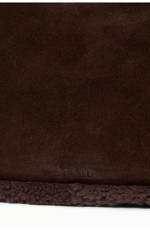 Staud Medium Harlow Suede Shoulder Bag With Faux Shearling Trim In Brown