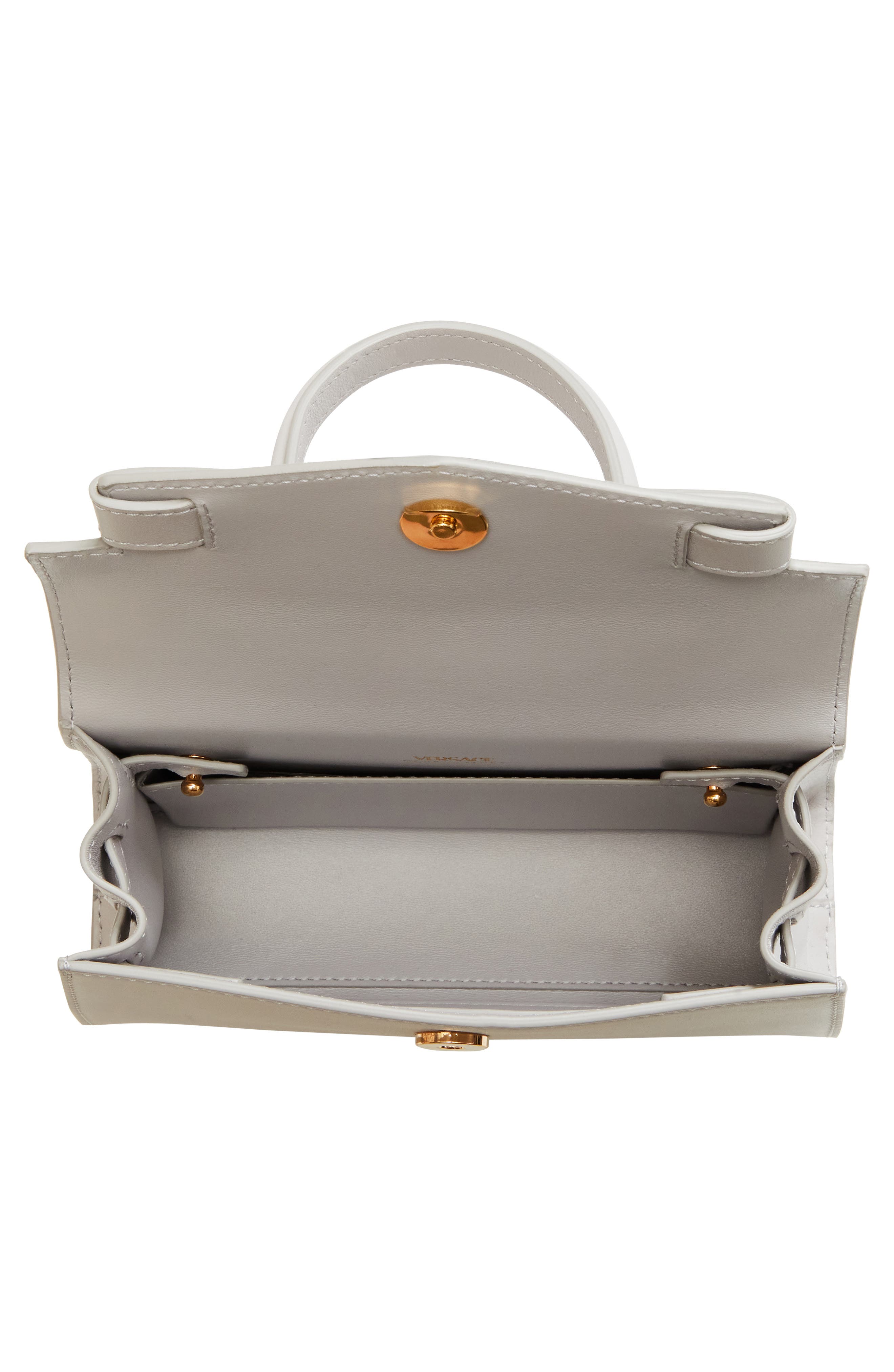 Medusa Leather Top Handle Bag, Alternate, color, PEARL GREY-GOLD VERSACE
