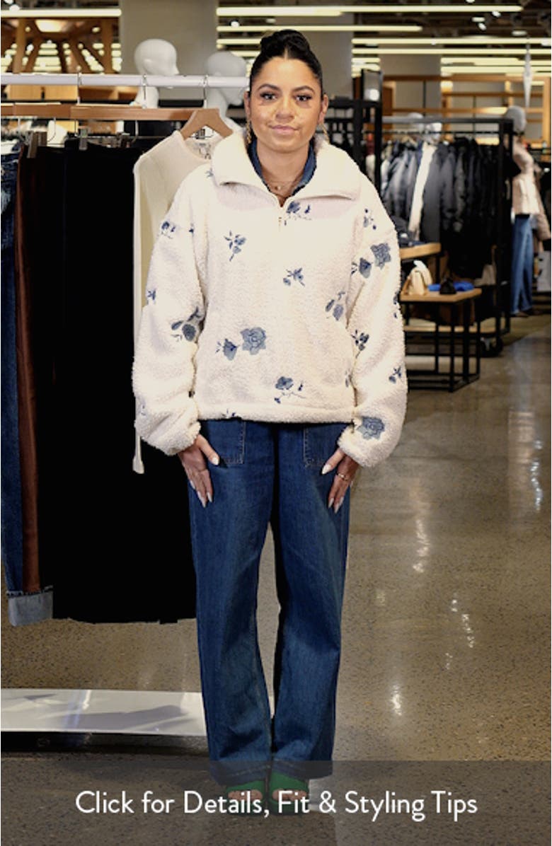 Floral Embroidered Faux Shearling Quarter Zip Pullover, sales video thumbnail