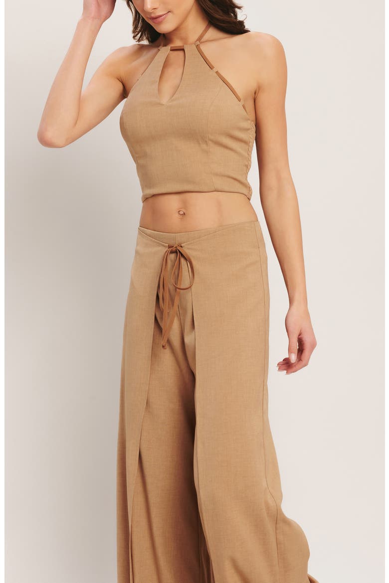 Tie Front Wrap Wide Leg Pants, Alternate, color, TAUPE