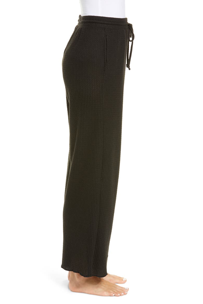 Waffle Knit Wide Leg Lounge Pants, Alternate, color, BLACK