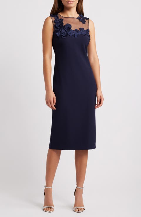 Floral Embroidery Signature Stretch Crepe Sheath Dress