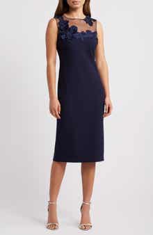 Vince Camuto Floral Embroidery Signature Stretch Crepe Sheath Dress