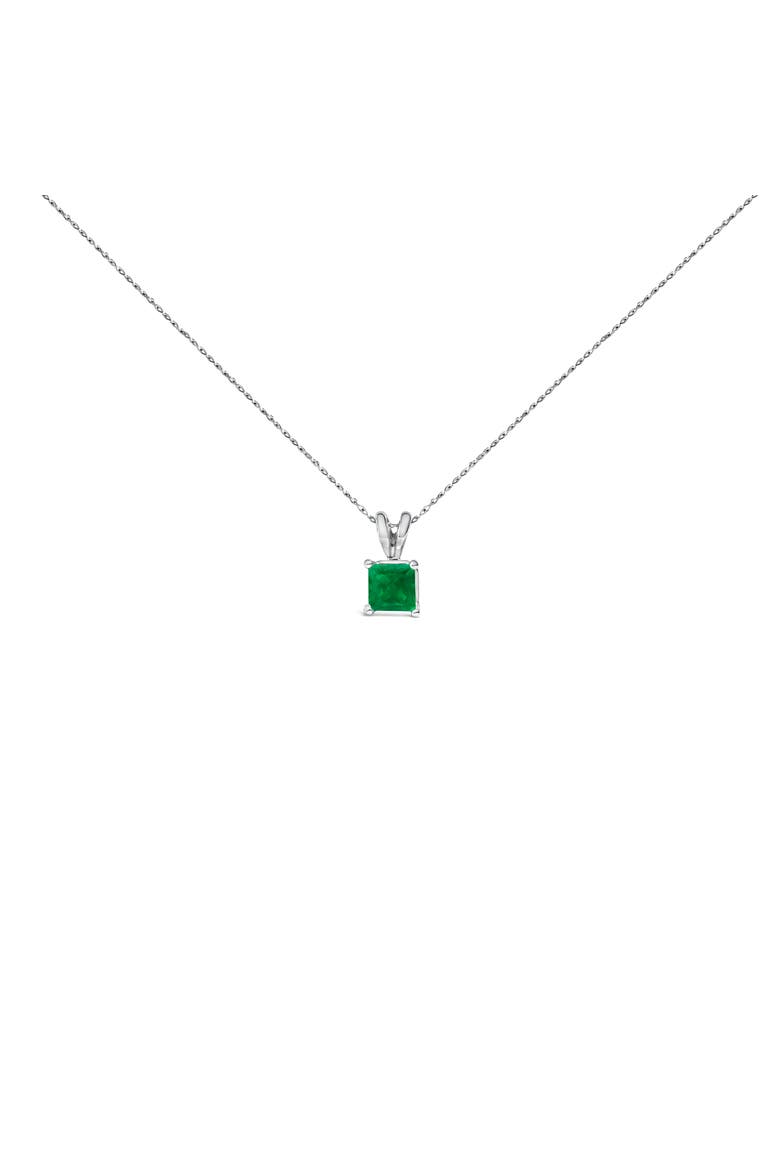 14K Gold 5x5 MM Square Shaped Gemstone Solitaire Pendant Necklace, Main, color, Green Emerald | White