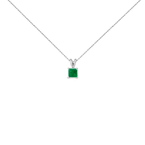 14K Gold 5x5 MM Square Shaped Gemstone Solitaire Pendant Necklace