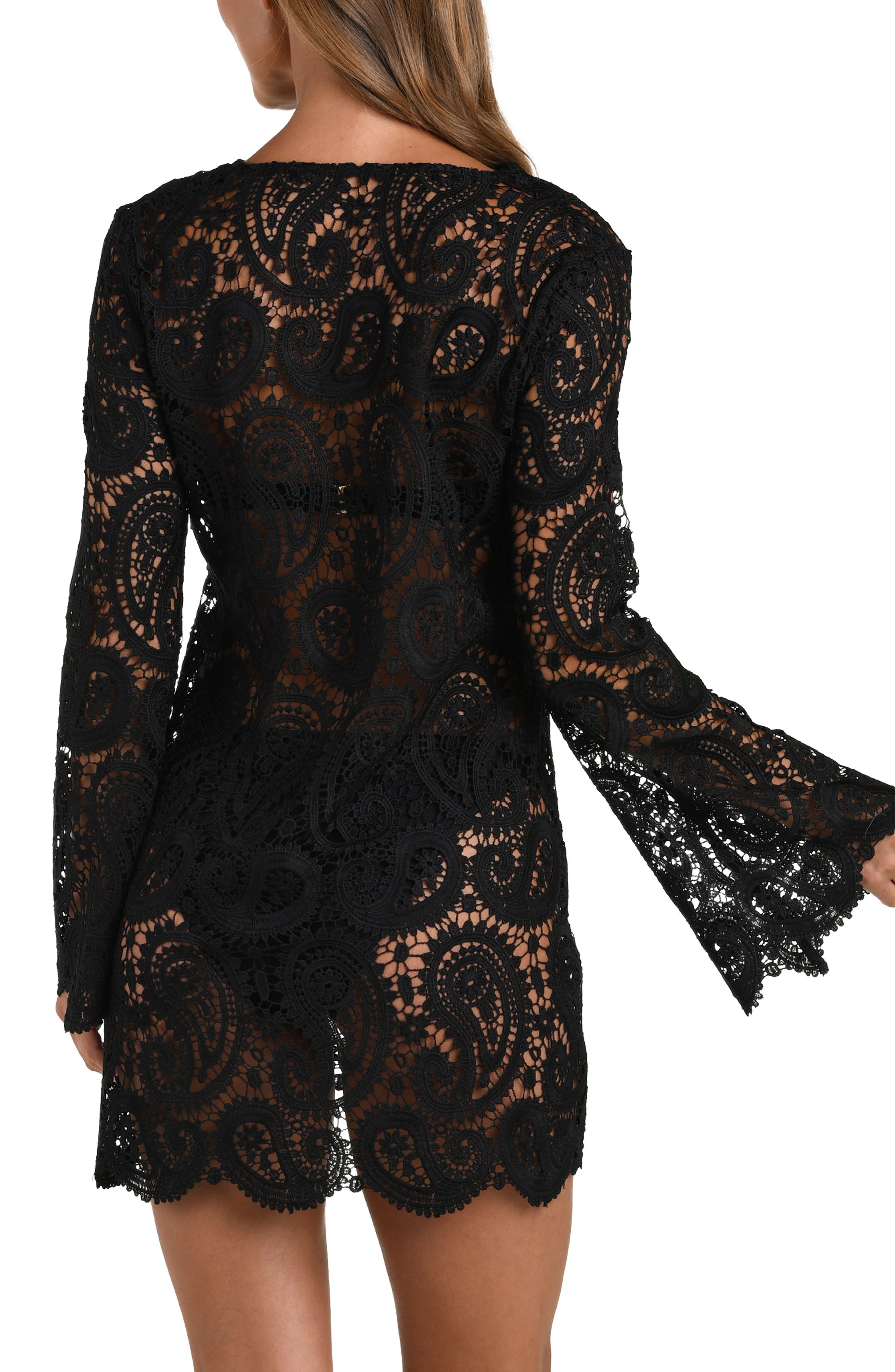 black lace cover up dress Eomenie Women's Contrast Lace Bathing Suit Cover Up V-Neck Swimsuit Coverups Loose Swimwear Beach Dress Beachwear Black at Amazon Women's Clothing store