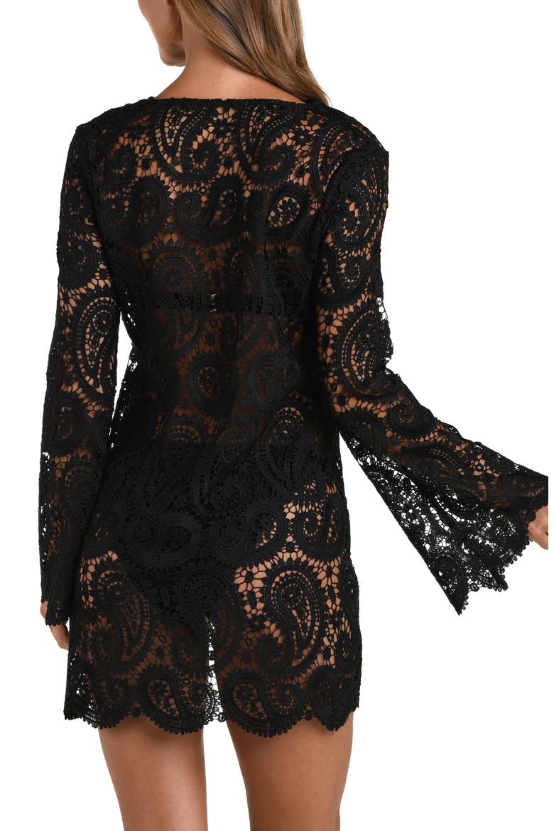 Ansley Paisley Long Sleeve Cover-Up Dress, Alternate, color, BLACK