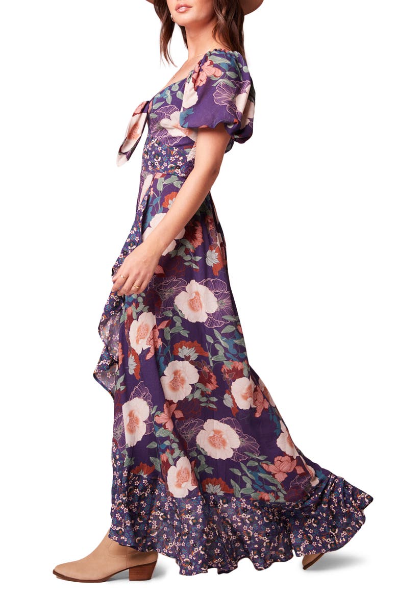 Livie Floral Print Maxi Dress, Alternate, color, PURPLE/ IVORY MIXED