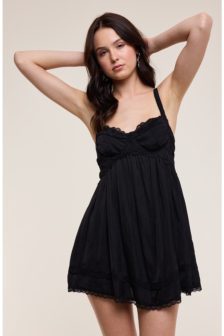 Lace Ruffle Minidress, Alternate, color, BLACK