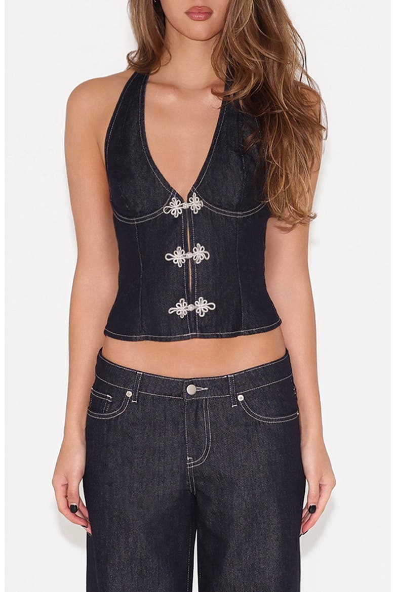Tilda Frog Closure Halter Top, Main, color, INDIGO