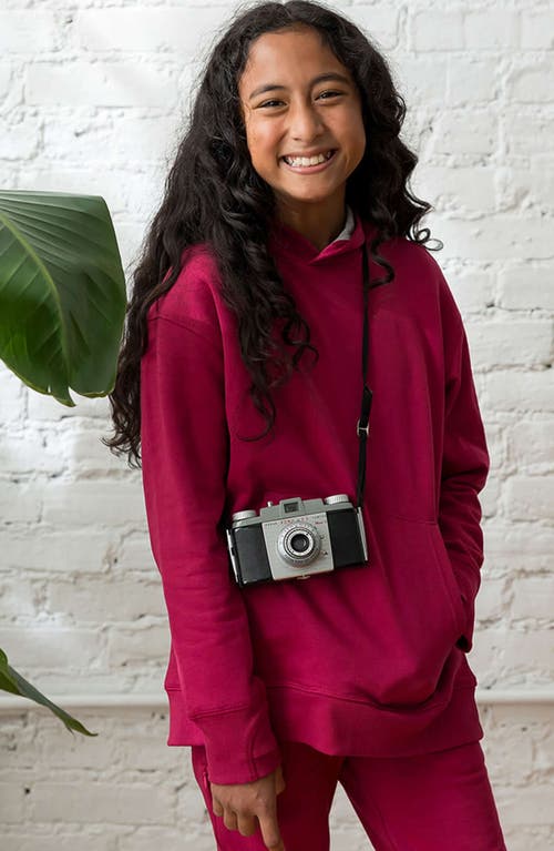 Shop Mightly Organic Cotton Pullover Pocket Hoodie In Magenta