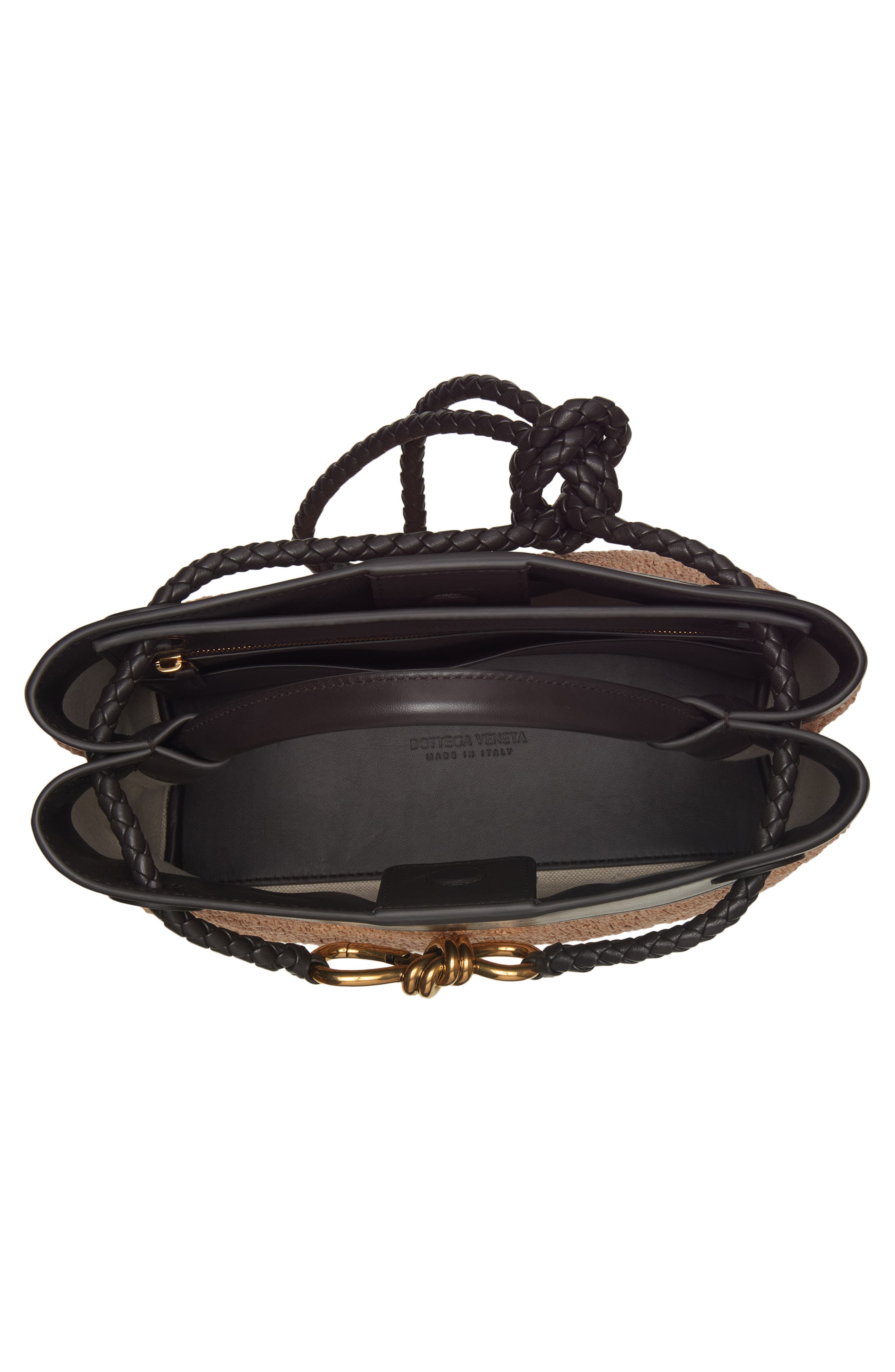 Bottega Veneta Small Andiamo Raffia & Leather Shoulder Bag, Alternate, color, Natural/ Espresso