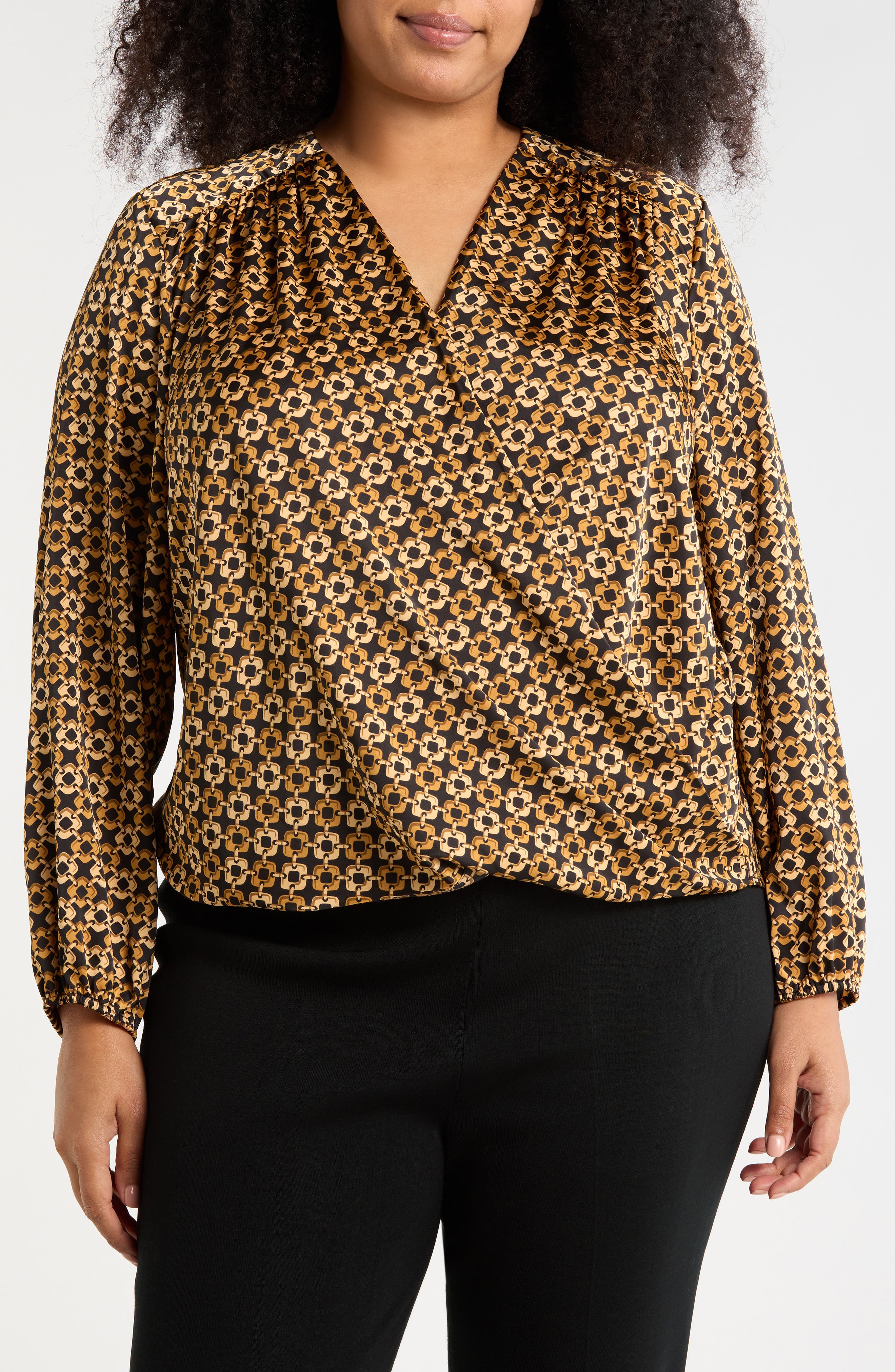 T Tahari Long Sleeve Faux Wrap Top