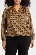 T Tahari Long Sleeve Faux Wrap Top