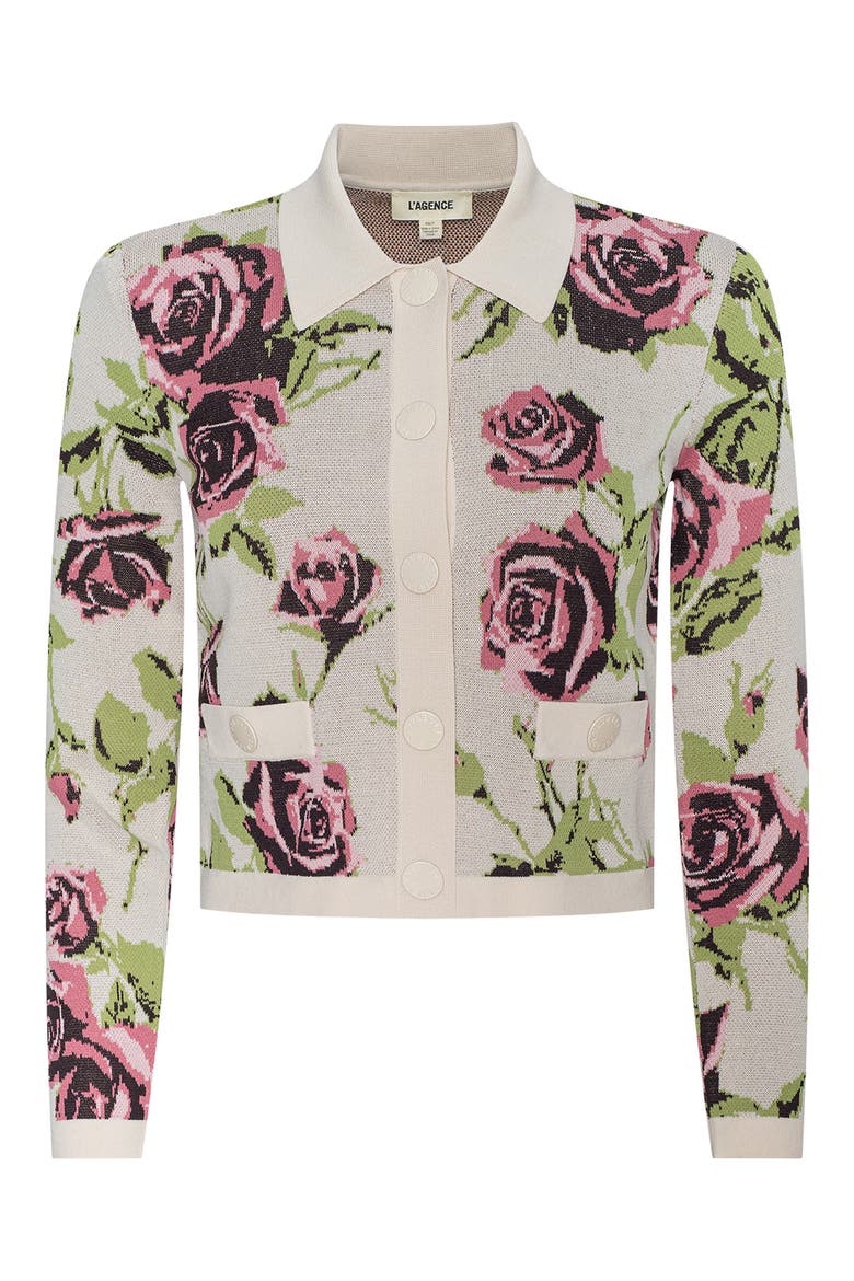 Osiris Jacquard Knit Jacket, Alternate, color, ECRU/ ROMANTIC ROSE