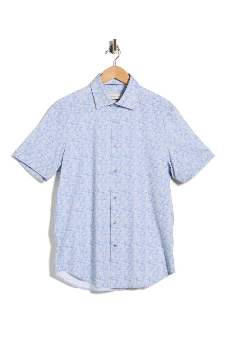 Abstract Print Stretch Cotton Short Sleeve Button-Up Shirt, Alternate, color, COBALT