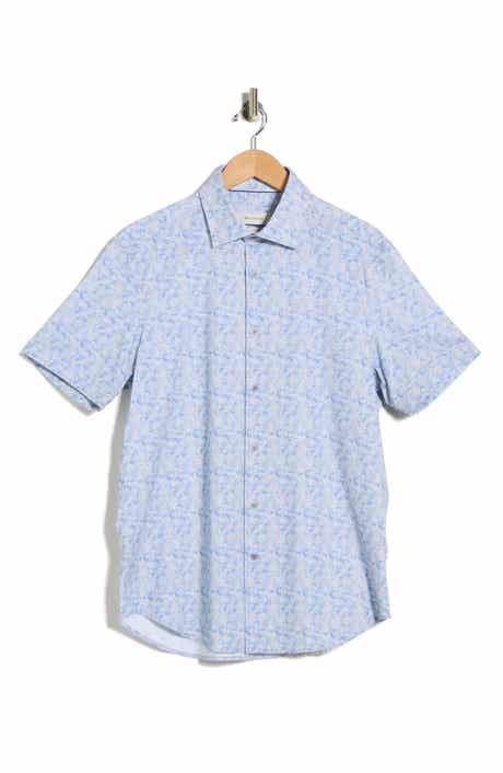 Bugatchi Abstract Print Stretch Cotton Short Sleeve Button-Up Shirt