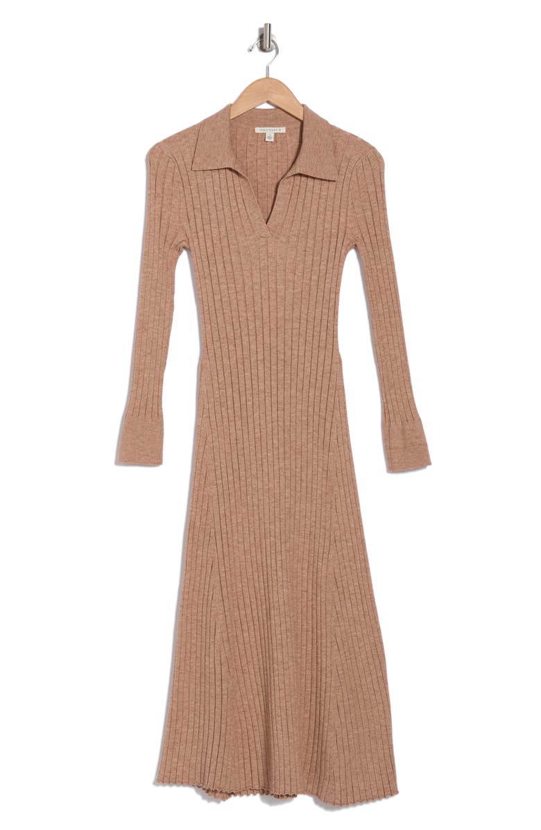TASH AND SOPHIE Long Sleeve A-Line Sweater Dress, Alternate, color, Camel