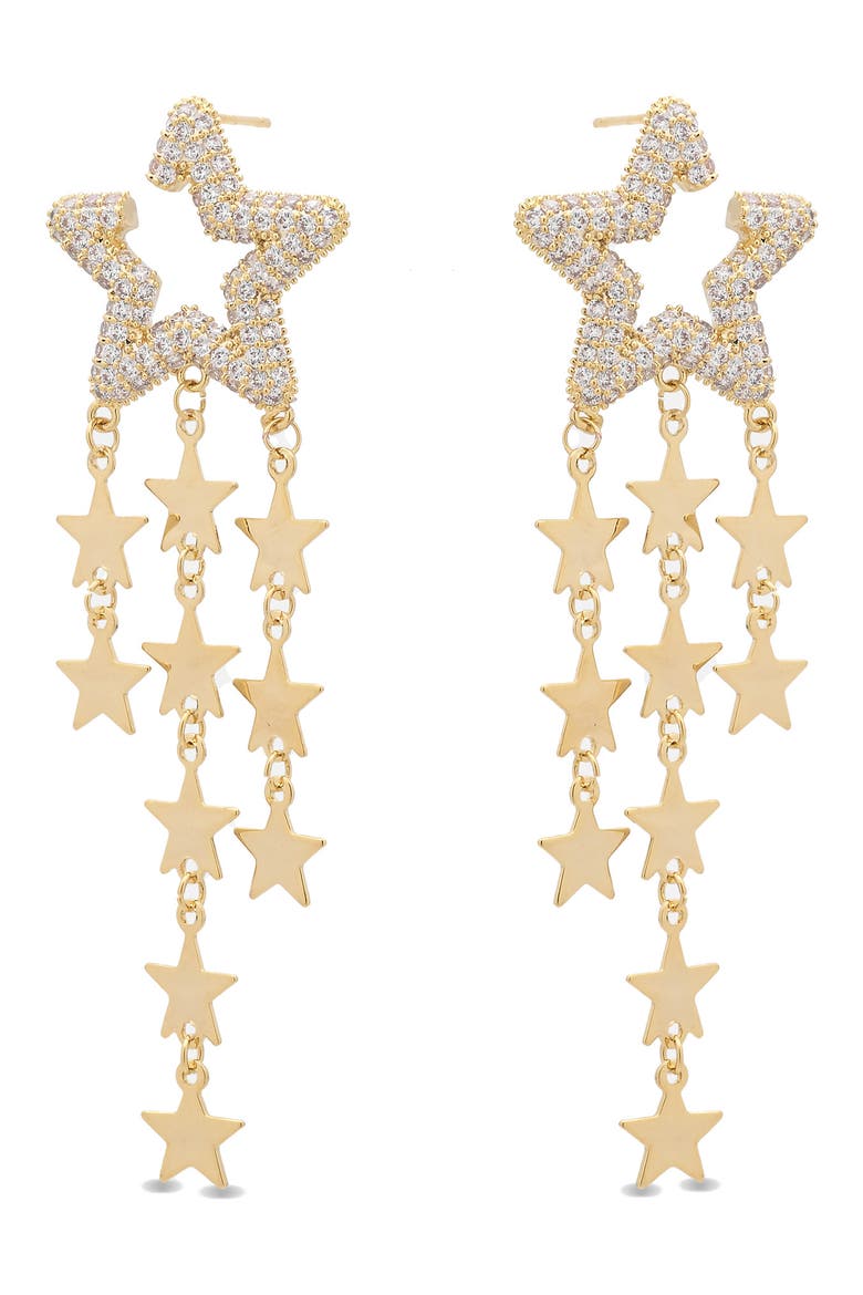 Celeste Star Cubic Zirconia Drop Earrings, Alternate, color, GOLD