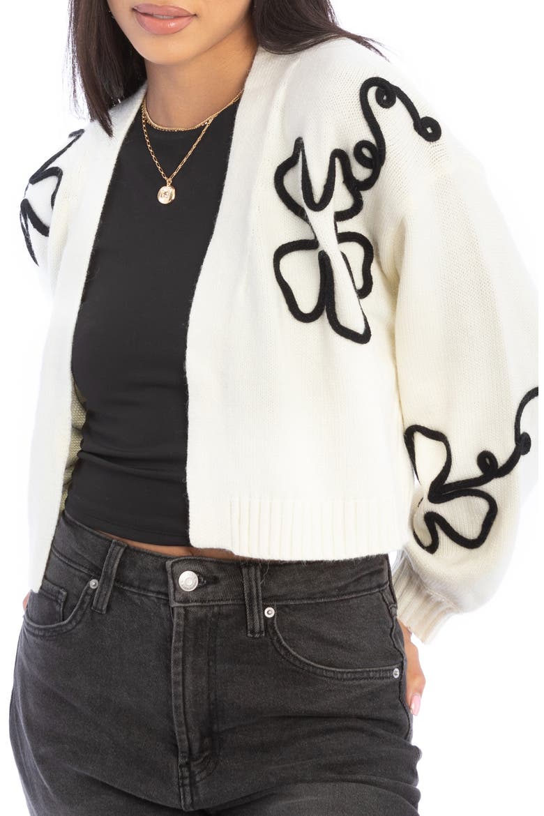 Floral Squiggle Crop Cardigan, Main, color, WHITE