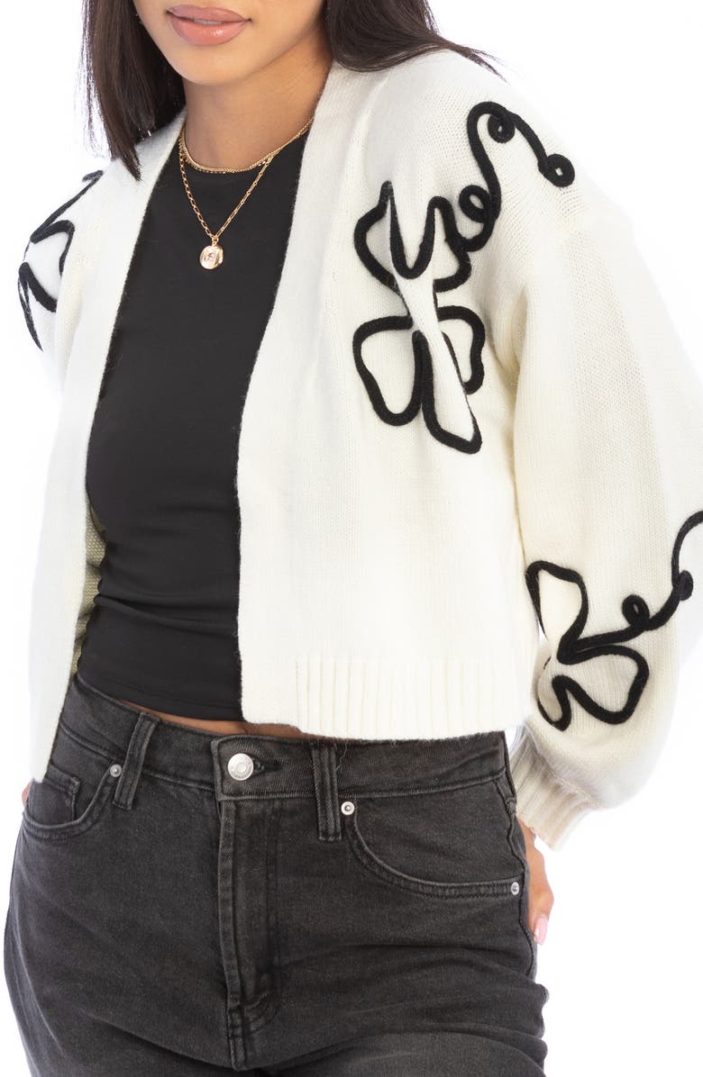 SAACHI Floral Squiggle Crop Cardigan, Main, color, White