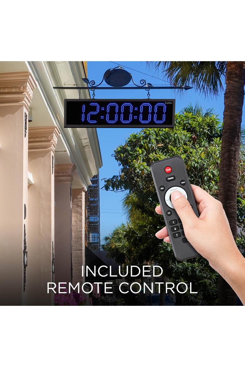 48 Waterproof Outdoor Digital LED Clock with Auto Time Sync, Temperature & Date, Alternate, color, Blue