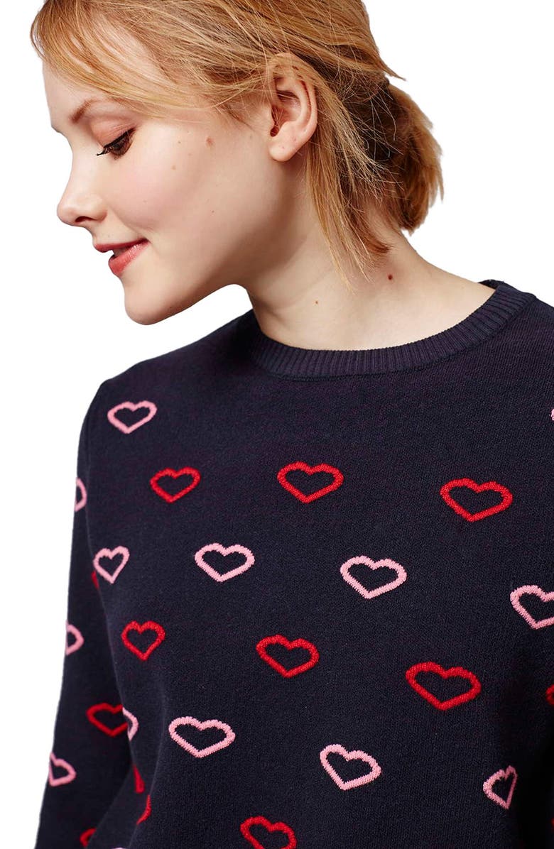 Topshop Embroidered Heart Sweater, Alternate, color,