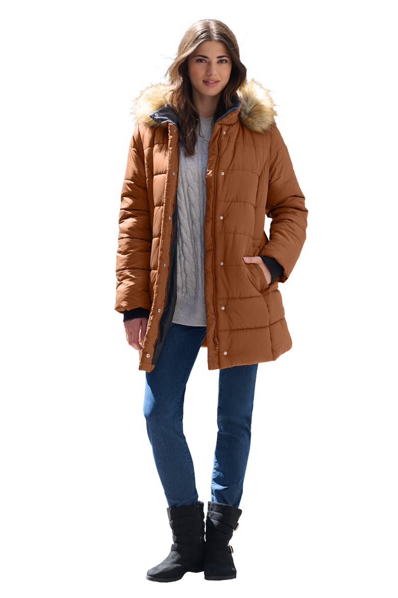 Plus Size Classic Length Puffer Coat, Main, color, COGNAC