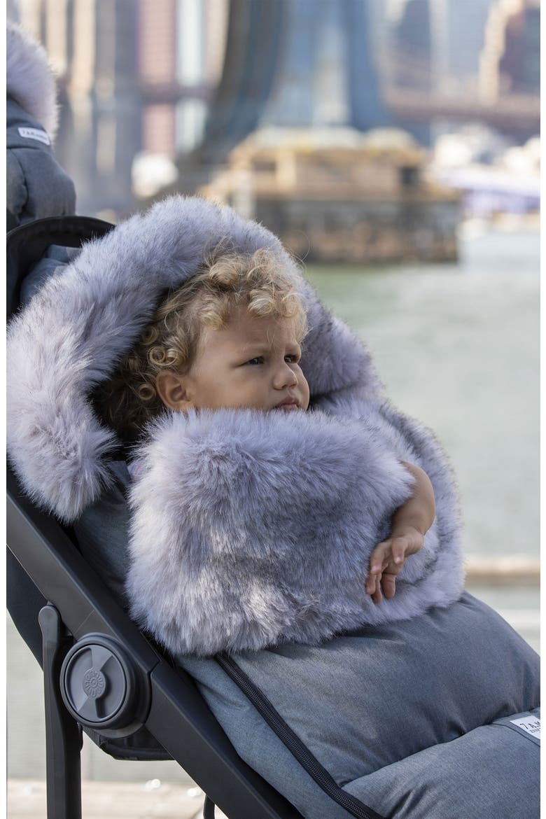 PlushPOD Tundra Water Repellent Faux Fur Lined Car Seat/Stroller Bunting, Alternate, color, HEATHER GREY DARK FAUX FUR