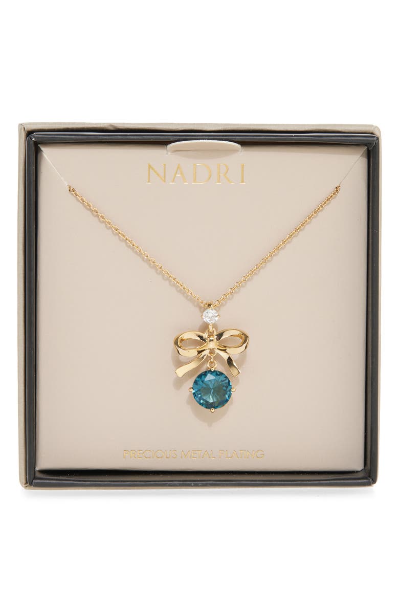 Nadri Bow Pendant Necklace, Main, color, Gold/ Aqua