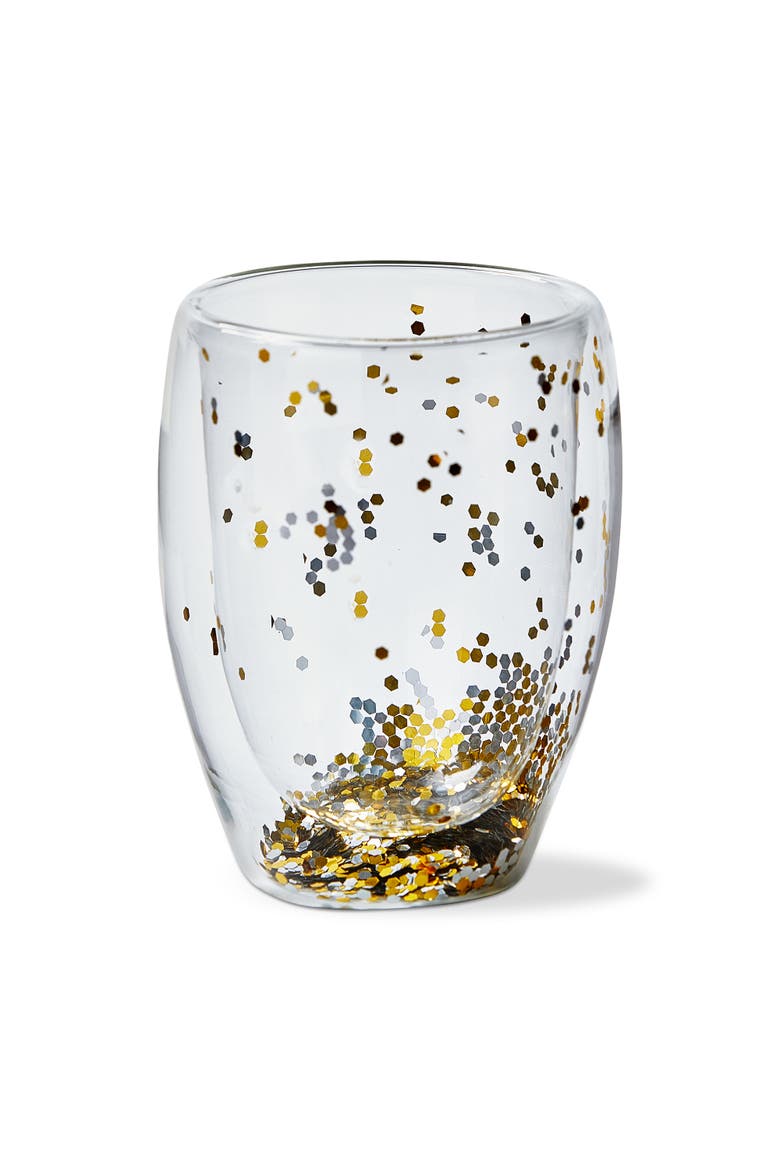 Confetti Double Wall Stemless Wine Glasses Gold Drinkware, Main, color, Gold