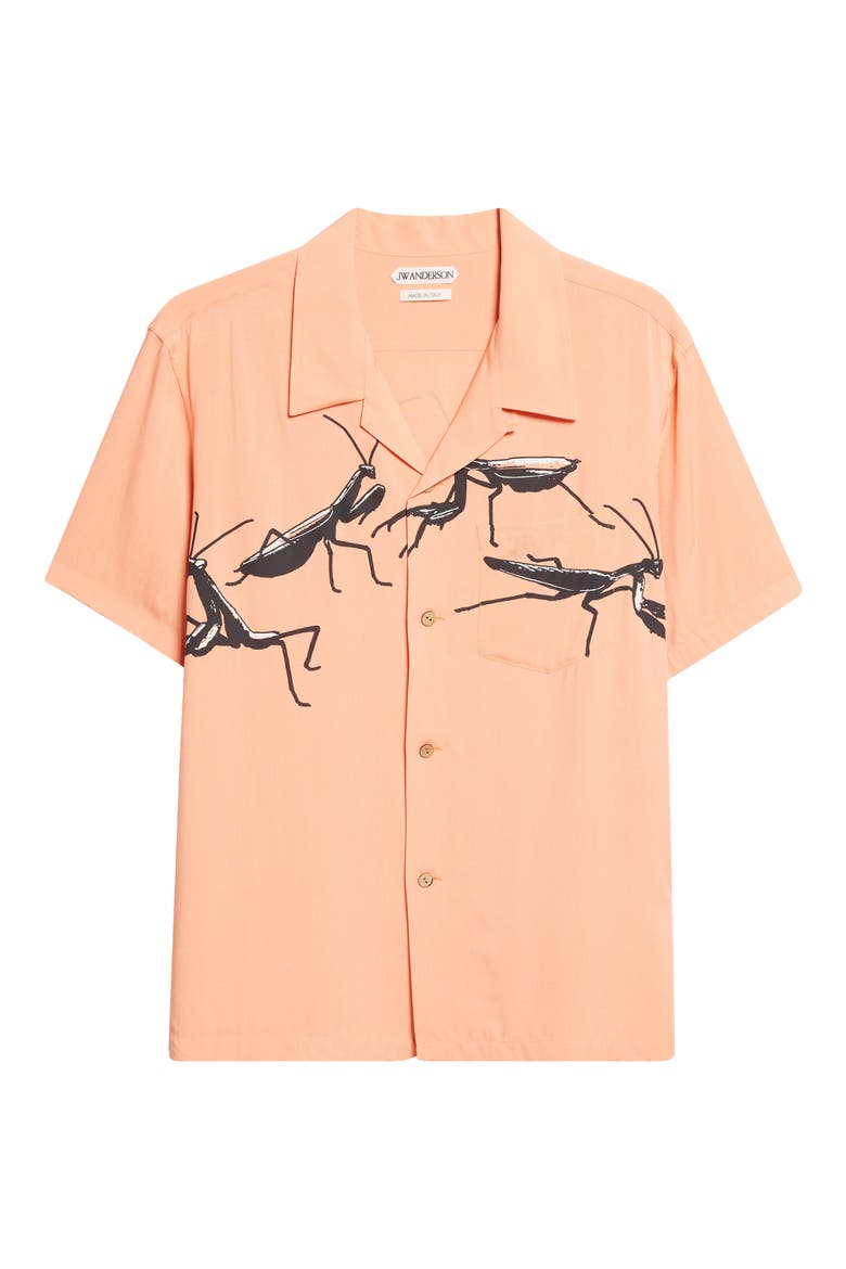 Praying Mantis Print Camp Shirt, Alternate, color, PEACH
