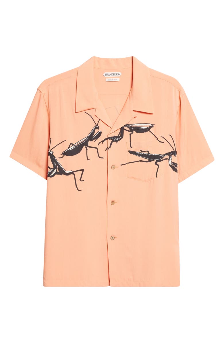 JW Anderson Praying Mantis Print Camp Shirt, Main, color, Peach