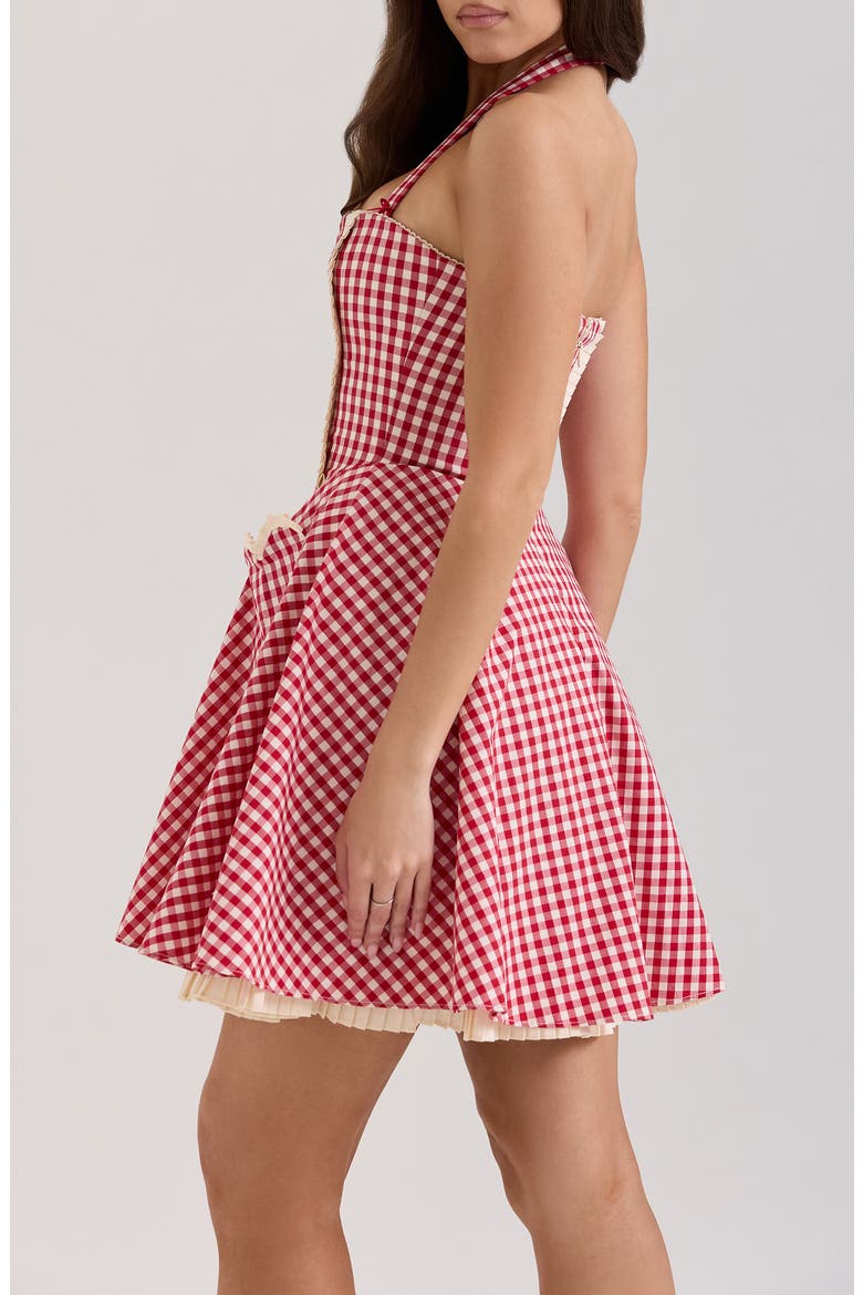 Heidi Fit & Flare Gingham Halter Minidress, Alternate, color, GINGHAM SAVVY RED WHITE SMOKE