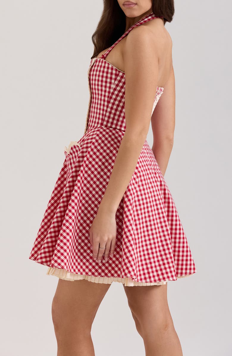 HOUSE OF CB Heidi Fit & Flare Gingham Halter Minidress, Alternate, color, Gingham Savvy Red White Smoke