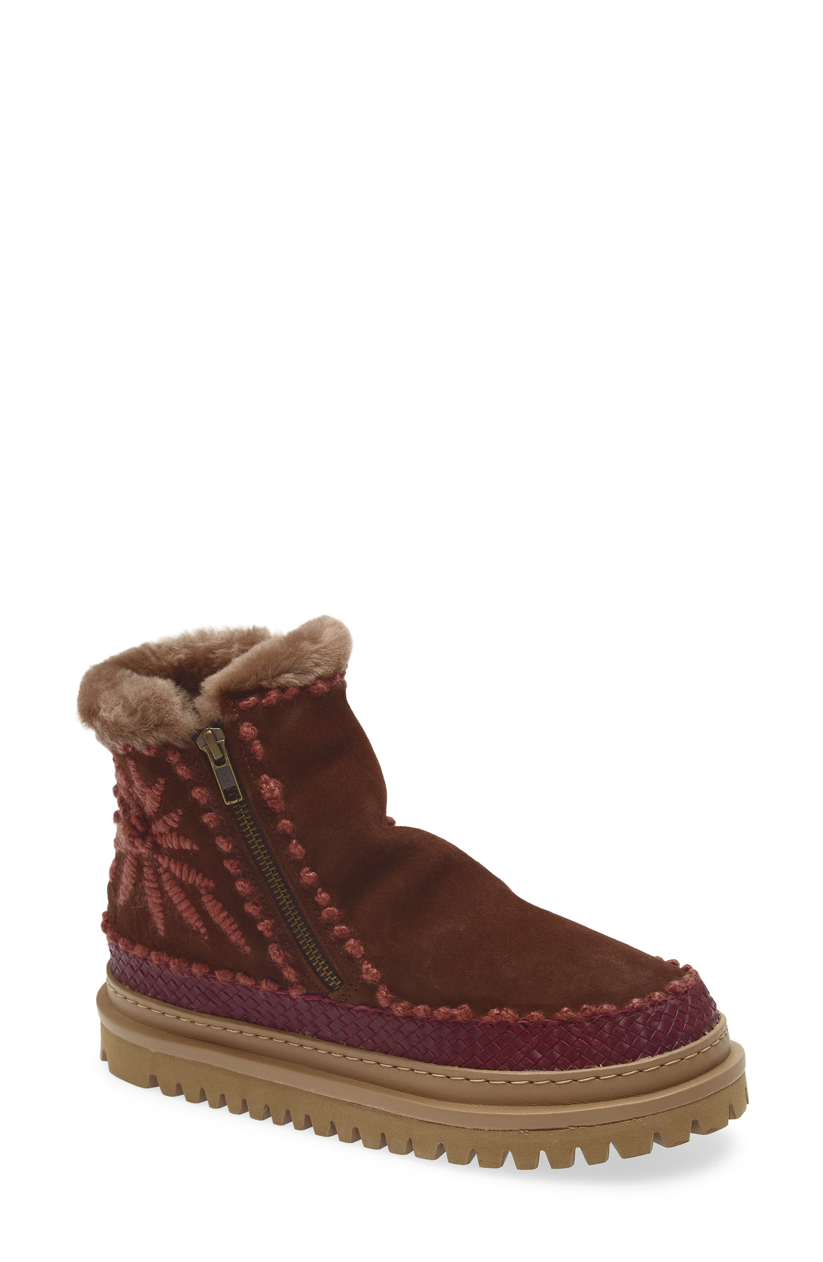 Laidback London Setsu 4.0 Genuine Shearling Lined Ankle Boot, Main, color, Chocolate Suede / Rosso