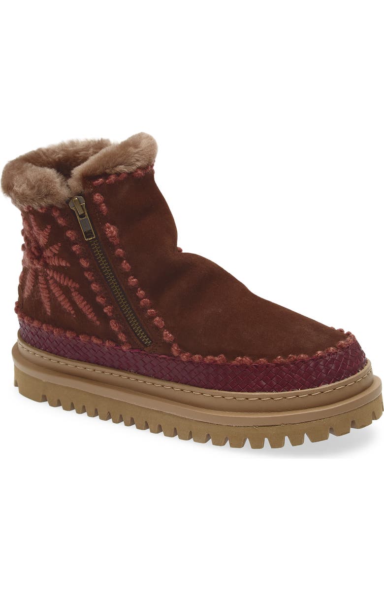 Laidback London Setsu 4.0 Genuine Shearling Lined Ankle Boot, Main, color, Chocolate Suede / Rosso