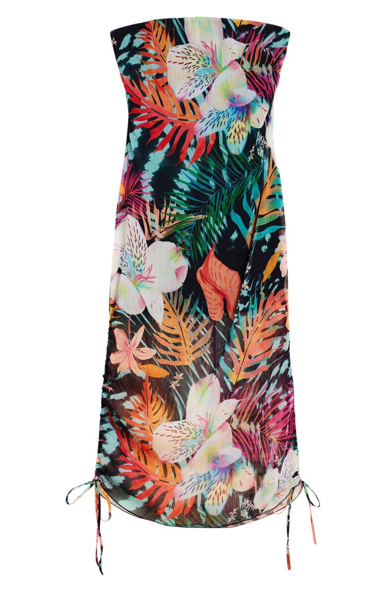 Desigual Floral Print Strapless Dress, Alternate, color, Black Floral