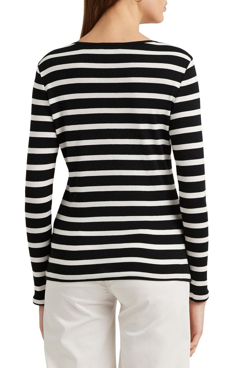 Lauren Ralph Lauren Stripe Cotton Long Sleeve Tee, Alternate, color, Blk/Wht