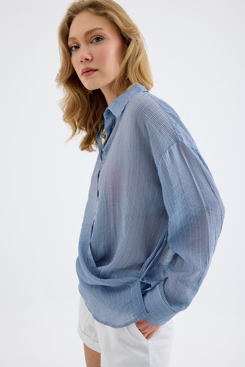 Rosalie Viscose Striped Relaxed Shirt, Alternate, color, Blue