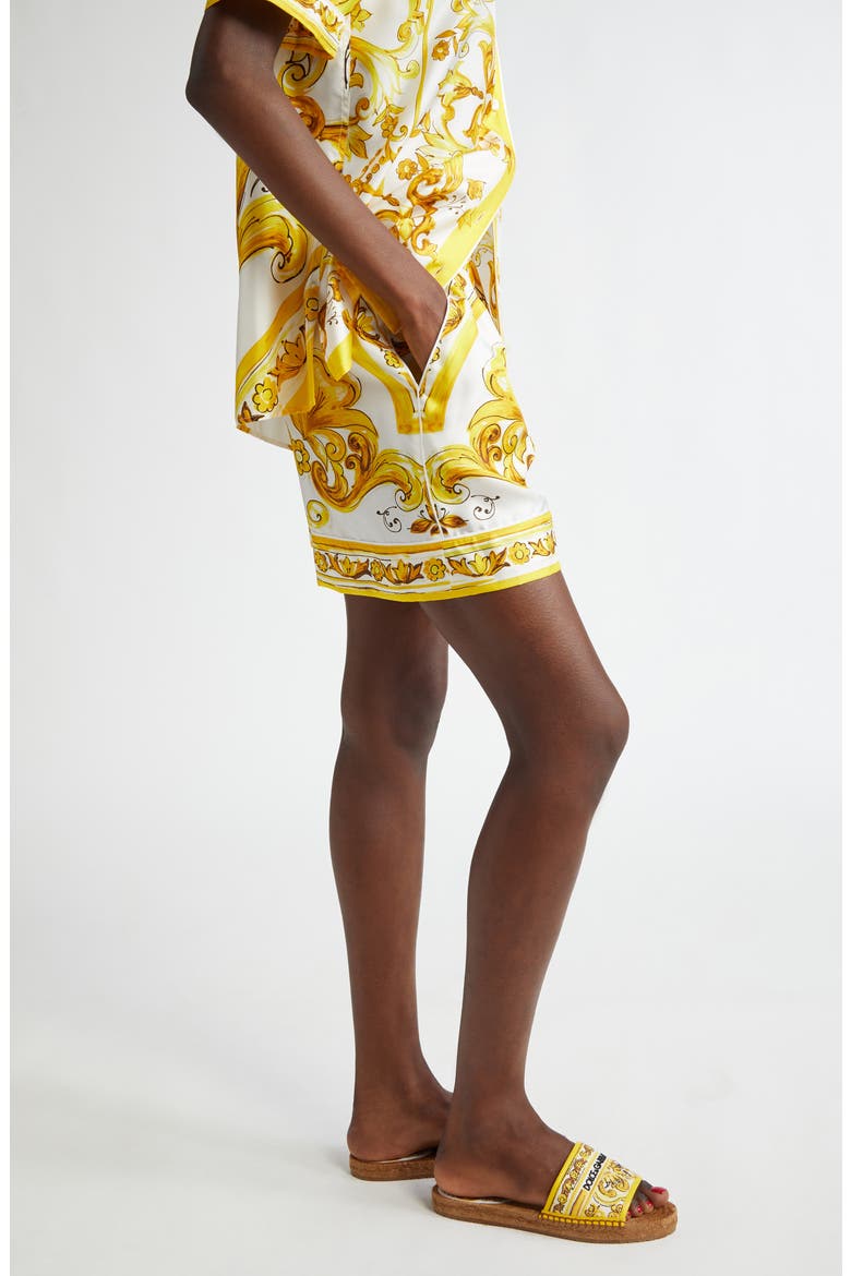 Majolica Print Silk Pajama Shorts, Alternate, color, H03TN MAIOLICA 3 GIALLO