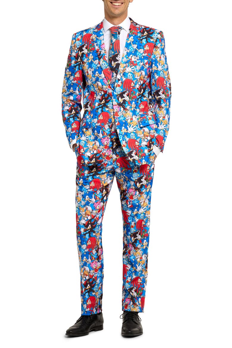x Sonic the Hedgehog Slim Fit Two-Piece Suit & Tie Set, Main, color, BLUE