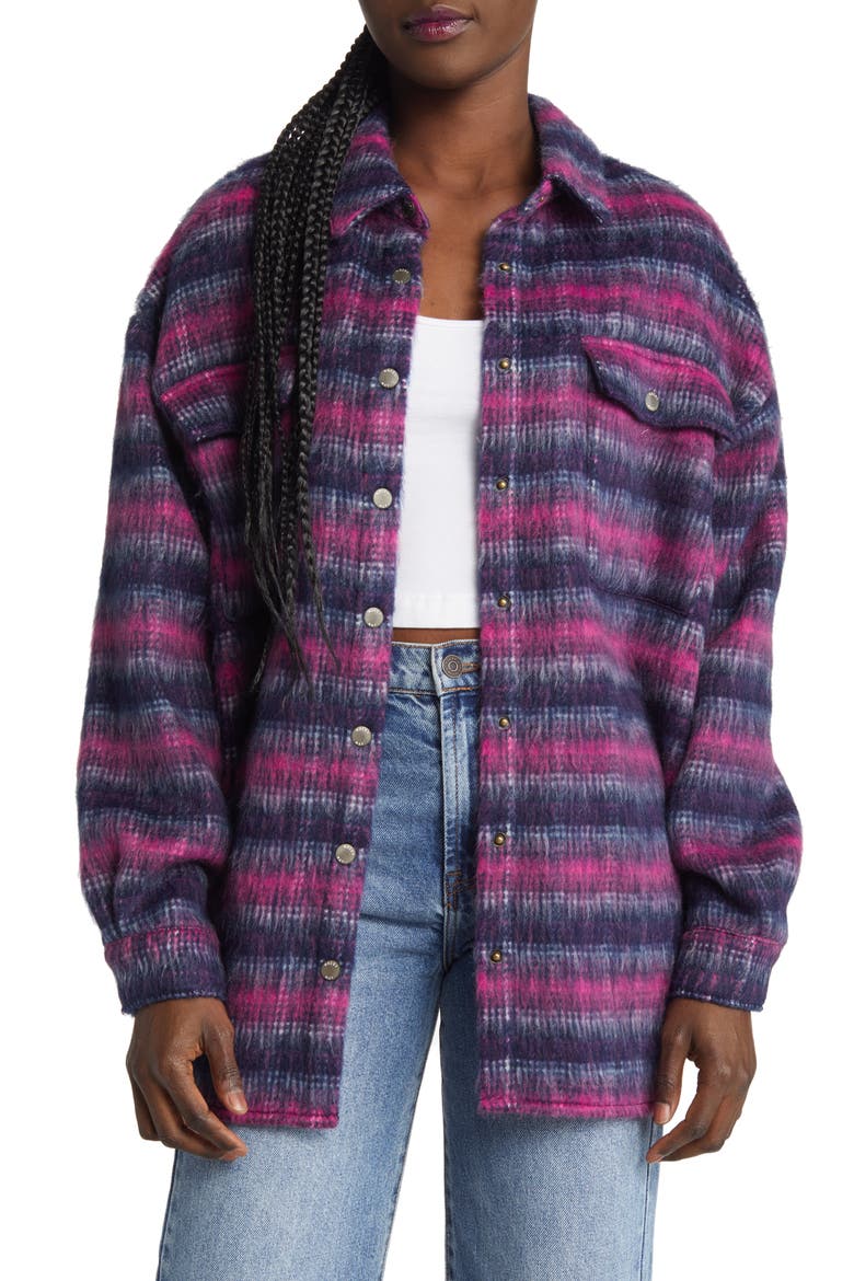 Lulla Stripe Recycled Polyester Blend Shacket, Main, color, FESTIVAL FUCHSIA